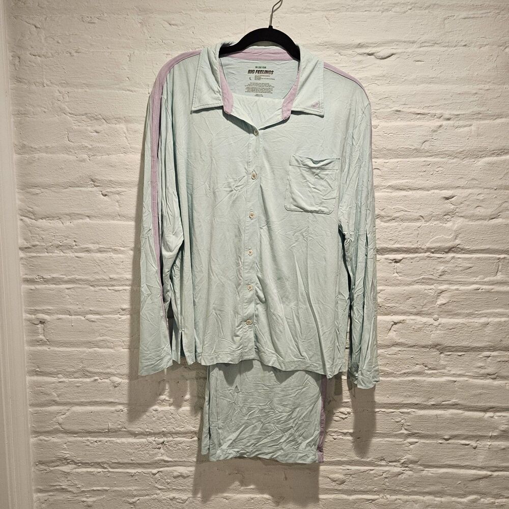 Alice + Olivia Big Feelings Nico Bamboo Soft Blue Long Lounge Pajama Set, Size L